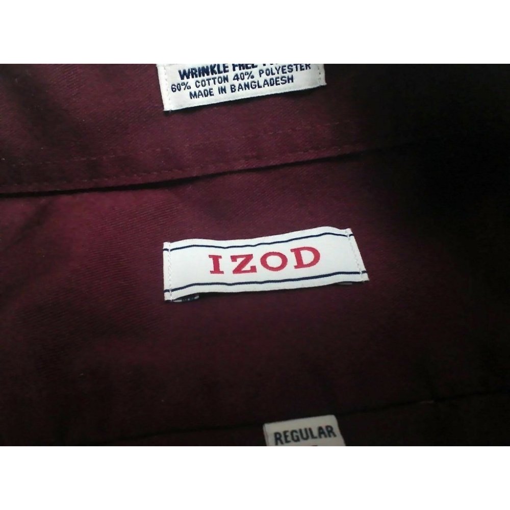 IZOD Men's Shirt Casual/Dress L/Sleeve Cotton Blend Burgundy Regular 15.5 /32-33 - Picture 5 of 14